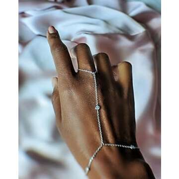 Faire de la Mode Triple Solitaire Diamond Silver Bracelet Ring Hand Chain for 4-9 Ring Sizes – Non...