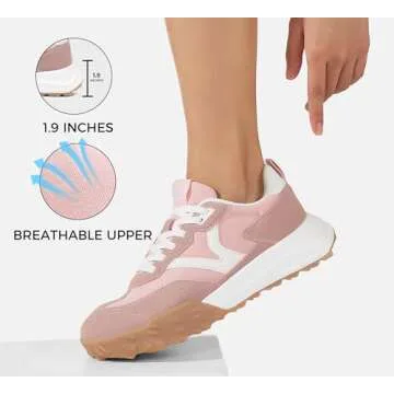 LUCKY STEP Women's Platform Tennis Walking Shoe Retro Chunky Casual Breathable Durable Deluxe Fashion Skate Sneaker(Pink,6.5)