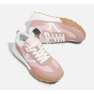 LUCKY STEP Women's Platform Tennis Walking Shoe Retro Chunky Casual Breathable Durable Deluxe Fashion Skate Sneaker(Pink,6.5)