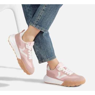 LUCKY STEP Women's Platform Tennis Walking Shoe Retro Chunky Casual Breathable Durable Deluxe Fashion Skate Sneaker(Pink,6.5)