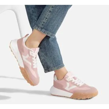 LUCKY STEP Women's Platform Tennis Walking Shoe Retro Chunky Casual Breathable Durable Deluxe Fashion Skate Sneaker(Pink,6.5)