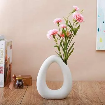 Anding White Ceramic Vase with Matte Finish for Home Decor