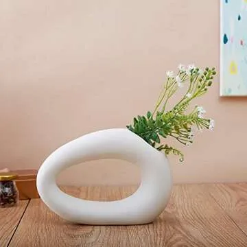 Anding White Ceramic Vase with Matte Finish for Home Decor