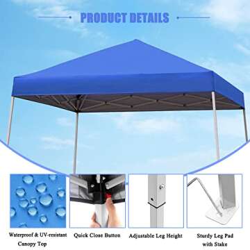 Sunoutife Pop Up Canopy Tent, 10X10 FT Outdoor Instant Slant Legs Gazebo Shelter with Carrying Bag P...
