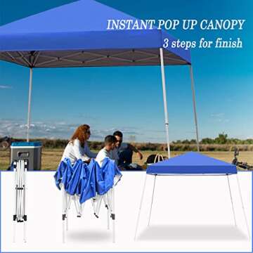 Sunoutife Pop Up Canopy Tent, 10X10 FT Outdoor Instant Slant Legs Gazebo Shelter with Carrying Bag Portable for Patio Deck Garden and Beach - 8X8 Canopy Top (Blue)