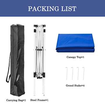 Sunoutife Pop Up Canopy Tent, 10X10 FT Outdoor Instant Slant Legs Gazebo Shelter with Carrying Bag Portable for Patio Deck Garden and Beach - 8X8 Canopy Top (Blue)