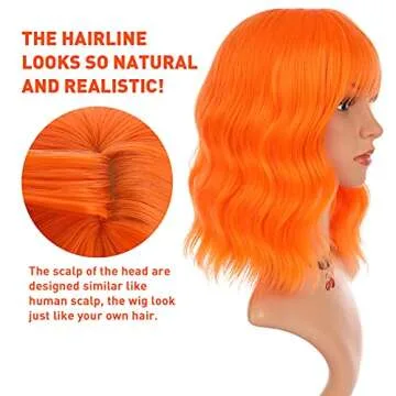 eNilecor Orange Wig, Curly Wavy Colorful Wig with Air Bangs for Women, Natural Synthetic Short Bob Wig for Party Cosplay Fun(Orange)