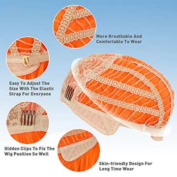 eNilecor Orange Wig, Curly Wavy Colorful Wig with Air Bangs for Women, Natural Synthetic Short Bob Wig for Party Cosplay Fun(Orange)