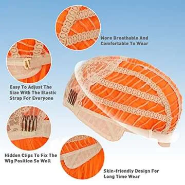 eNilecor Orange Wig, Curly Wavy Colorful Wig with Air Bangs for Women, Natural Synthetic Short Bob Wig for Party Cosplay Fun(Orange)