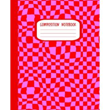 Composition Notebook: Pink Red Checkered Trendy Warped Checker Pattern for Girls, 200 7.5 x 9.25 Wid...