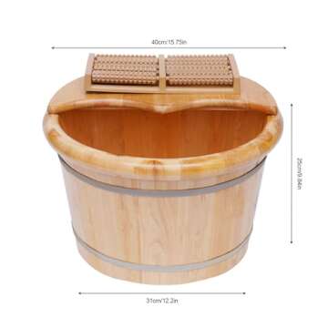 KONKENIE Wood Foot Bath Basin Barrel with Cover & Massage Roller Feet Relax Spa Bucket Kit