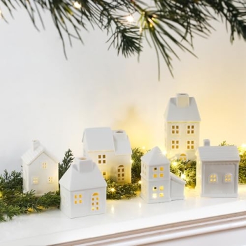 Blueweenly 16 Pcs Ceramic Christmas Village Sets for Holiday Decor