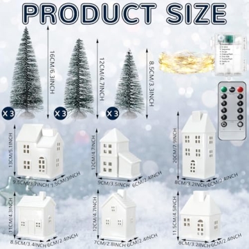 Blueweenly Ceramic Christmas Village Set with LED Lights