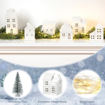 Blueweenly Ceramic Christmas Village Set with LED Lights