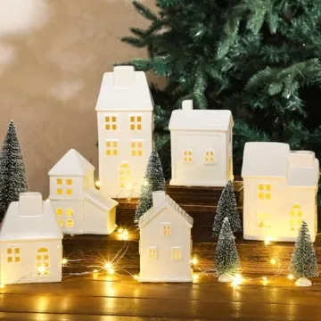 Blueweenly Ceramic Christmas Village Set with LED Lights