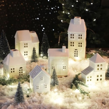 Blueweenly Ceramic Christmas Village Set with LED Lights