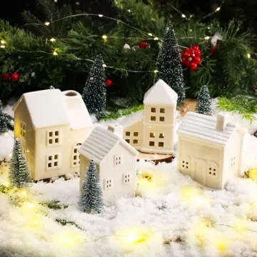 Blueweenly Ceramic Christmas Village Set with LED Lights