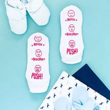 Haute Soiree Labor and Delivery Socks - Funny Push Gift for New Mom to Be (Relax, Breathe, Push)