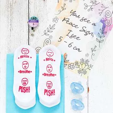 Haute Soiree Labor and Delivery Socks - Funny Push Gift for New Mom to Be (Relax, Breathe, Push)