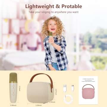 Kids Karaoke Machine for Girls, Portable Karaoke Speaker with Bluetooth and Wireless Microphone for Adults, Mini Karaoke Microphone Ideas Birthday Gifts for Girls Age 4 5 6 7 8+ Years Old(Off White)