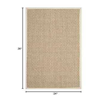 SAFAVIEH Natural Fiber Collection Accent Rug - 2' x 3',Natural & Ivory,Border Basketweave Seagrass D...