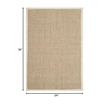 SAFAVIEH Natural Fiber Collection Accent Rug - 2' x 3',Natural & Ivory,Border Basketweave Seagrass D...