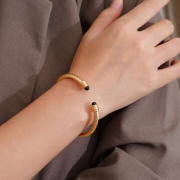 GREENIO Twisted Cable Bracelets for Women Stainless Steel 5mm Cable Wire Cuff Bangle Bracelet Design...