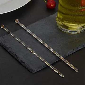 Aboat 120 Pieces 7.3 Inch Plastic Round Top Swizzle Sticks, Gold