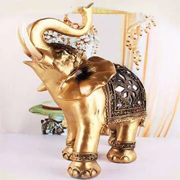 Buachois Elephant Statue, Feng Shui Lucky Elephant Figurine,Golden Elegant Elephant Sculpture Wealth...