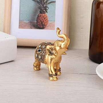 Buachois Elephant Statue, Feng Shui Lucky Elephant Figurine,Golden Elegant Elephant Sculpture Wealth Lucky Figurine,Small Resin Home Decoration Wealth Figurine Feng Shui Decor