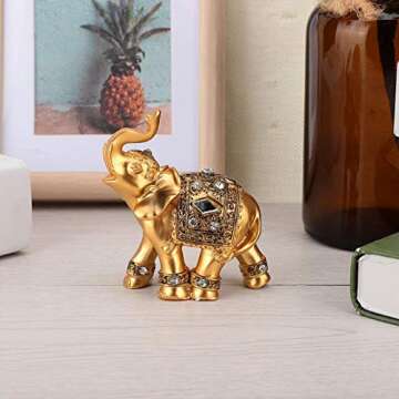 Buachois Elephant Statue, Feng Shui Lucky Elephant Figurine,Golden Elegant Elephant Sculpture Wealth Lucky Figurine,Small Resin Home Decoration Wealth Figurine Feng Shui Decor