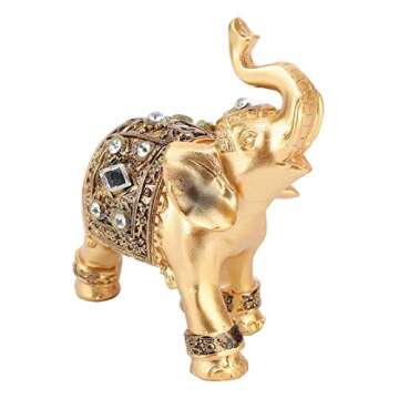 Buachois Elephant Statue, Feng Shui Lucky Elephant Figurine,Golden Elegant Elephant Sculpture Wealth Lucky Figurine,Small Resin Home Decoration Wealth Figurine Feng Shui Decor