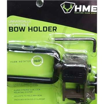 HME High-Quality Durable Reliable Versatile Easy-to-Install Universally Mountable Hunting Tree Stand Bow Holder - 360 Fork Rotation, Rock solid attachment