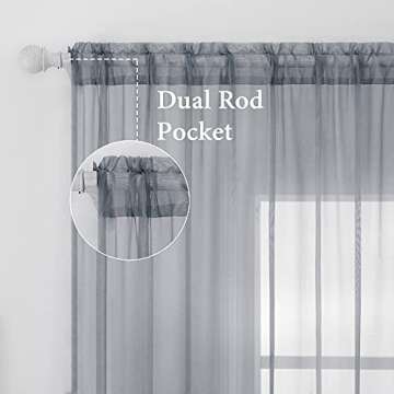 MIULEE 2 Panels Solid Color Sheer Window Curtains Elegant Window Voile Panels/Drapes/Treatment for Bedroom Living Room (54X72 Inches Dark Grey)