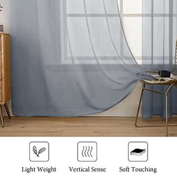 MIULEE 2 Panels Solid Color Sheer Window Curtains Elegant Window Voile Panels/Drapes/Treatment for Bedroom Living Room (54X72 Inches Dark Grey)