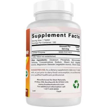 Best Naturals Lactase Enzyme Tablets 3000 FCC Alu 180 Count