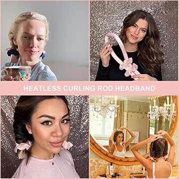 Heatless Curling Rod Headband, Heatless Hair Curler for Long Hair No Heat Hair Curlers to Sleep in Curls Ribbon Soft Hair Rollers for Women Girls