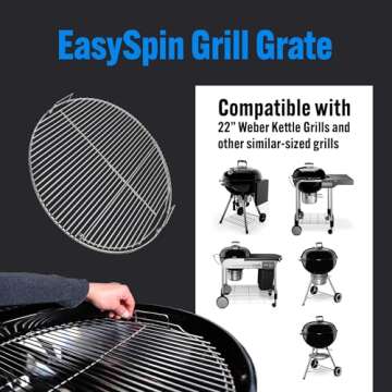 SnS Grills Slow ‘N Sear EasySpin Charcoal Grill Cooking Grate - Compatible with Weber and Other Gr...