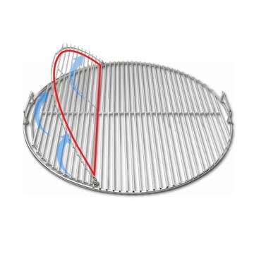 SnS Grills Slow ‘N Sear EasySpin Charcoal Grill Cooking Grate - Compatible with Weber and Other Grills, 2-Zone Stainless Steel Hinged Replacement - Tailgating & Backyard Cooking - 22” Inches