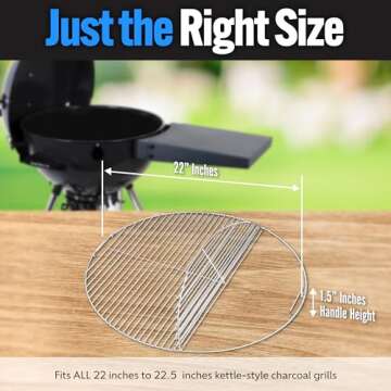 SnS Grills Slow ‘N Sear EasySpin Charcoal Grill Cooking Grate - Compatible with Weber and Other Grills, 2-Zone Stainless Steel Hinged Replacement - Tailgating & Backyard Cooking - 22” Inches