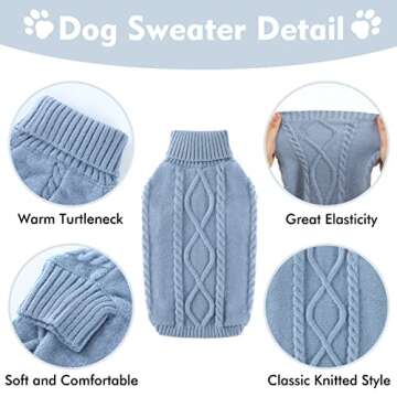 Dog Sweater Winter Puppy Clothes, Turtleneck Warm Soft Knit Cat Sweater, Pullover Christmas Holiday Pet Apparel for Small Medium Dogs, Haze Blue M