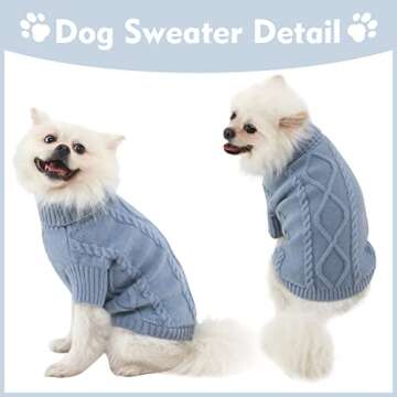 Dog Sweater Winter Puppy Clothes, Turtleneck Warm Soft Knit Cat Sweater, Pullover Christmas Holiday Pet Apparel for Small Medium Dogs, Haze Blue M