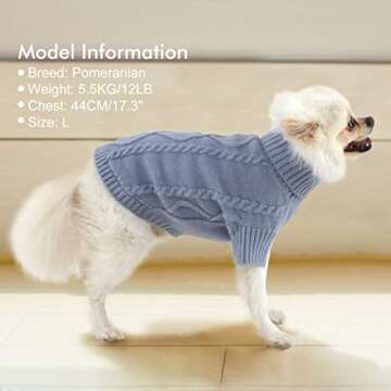 Dog Sweater Winter Puppy Clothes, Turtleneck Warm Soft Knit Cat Sweater, Pullover Christmas Holiday Pet Apparel for Small Medium Dogs, Haze Blue M