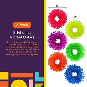 Special Supplies Squishy Fuzzy Band Bracelets for Kids, 6 Pack of Colorful Sensory Toys for Engaging...
