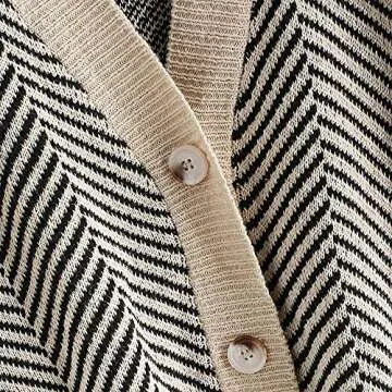 Women's Stripes Drop Shoulder Cable Knit Sweater Oversized Cardigan Button Up Loose Outerwear Khaki