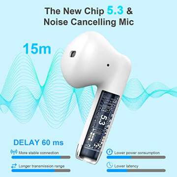 Jxrev Wireless Earbuds, Bluetooth 5.3 Headphones in Ear with Noise Cancelling Mic, Earbuds Stereo Ba...
