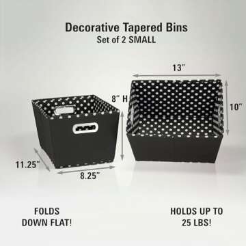 Small Tapered Storage Bins Set for Home and Office Organizing
