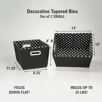 Small Tapered Storage Bins Set for Home and Office Organizing