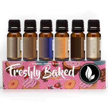 Eternal Essence Oils Freshly Baked Set of 6 Premium Fragrance Oils - Includes Blueberry Pancakes, Caramel Nut Muffin, Butterscotch Cookie Dough, Cinnabon, Chocolate Fondue, and Creamy Nutmeg - 10ML