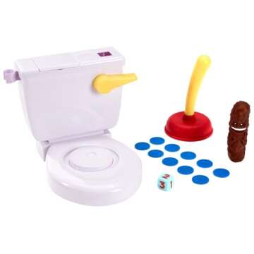 Mattel Games Flushin' Frenzy Kids Game, Family Game with Toilet & Plunger, Grab the Flying Poop for 2-4 Players